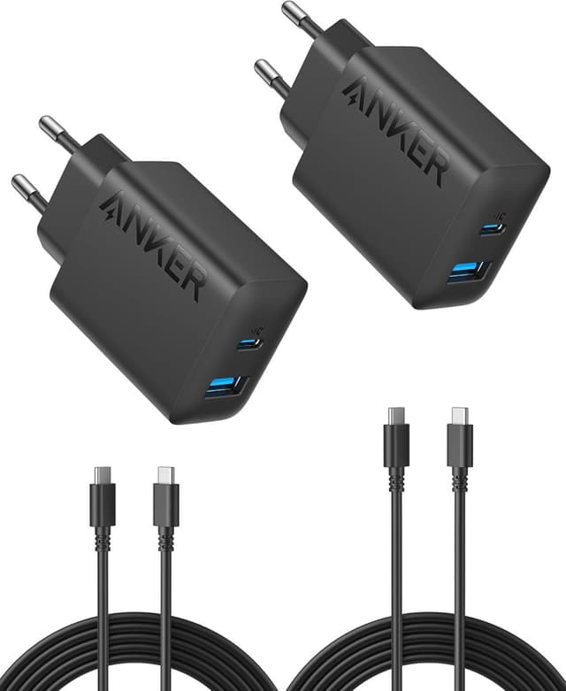 Lot de 2 chargeur secteur Anker - 20 W, 2 ports, câbles de recharge 1,5 mètre inclus (vendeur tiers)