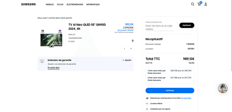 Téléviseur Samsung QN90D 2024 55'' AI Neo QLED, 4K