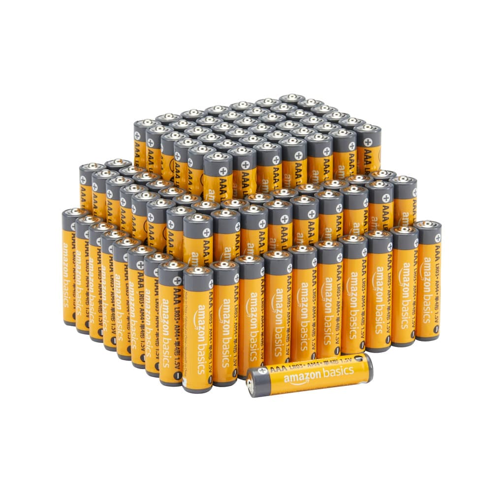 Lot de 100 piles alcalines AAA Amazon basics - 1,5 V, durée de conservation de 10 ans (Via Prévoyez et Économisez)