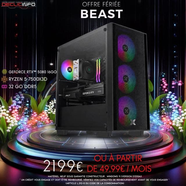 PC Gamer Ultime : RTX 5080, Ryzen 5 7500X3D, 32 Go RAM DDR5, 1 To SSD
