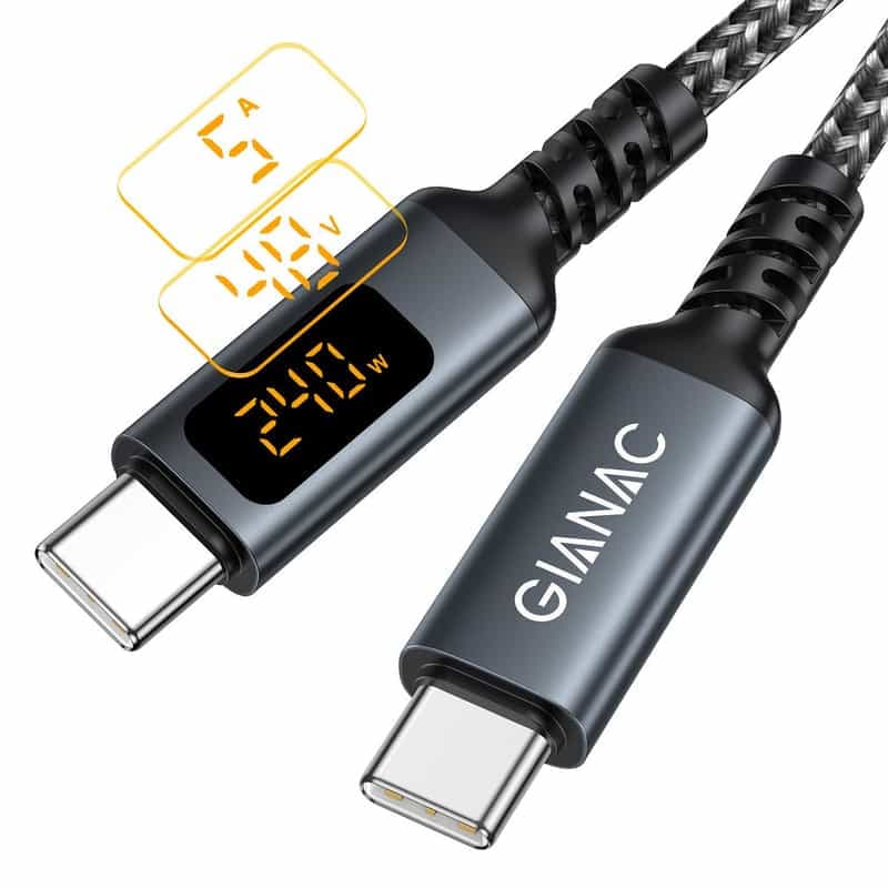 Câble USB-C GIANAC 240W avec Wattmètre - 1M ou 2M
