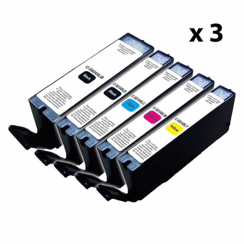 Lot de 3 packs de 5 cartouches d'encre pour Canon PGI-580XXL/CLI-581XXL