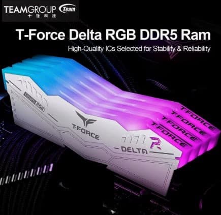 Kit Mémoire %RAM% RGB Delta de TeamGroup DDR5 - 32 Go (2x16Go) - 6000mhz, CL30, Compatible AMD et Intel Blanc 