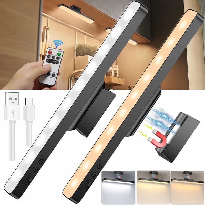 Lot de 2 barres LED pour éclairage de cuisine et placards avec télécommande