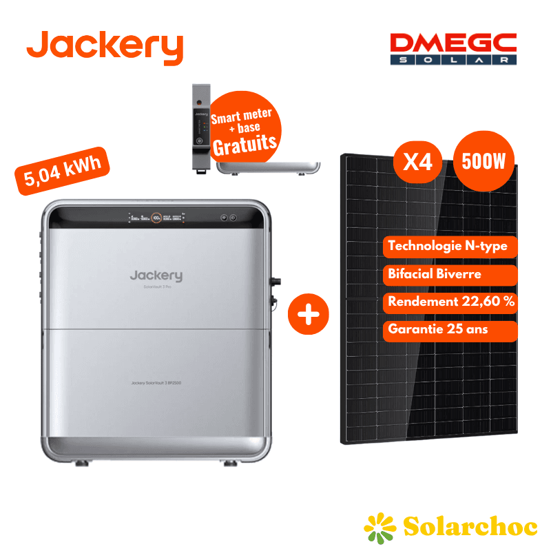 Pack 5,04kWh Batterie Plug and Play Jackery SolarVault 3 Pro + 1 batterie BP2500 + 4 panneaux DMEGC 500W