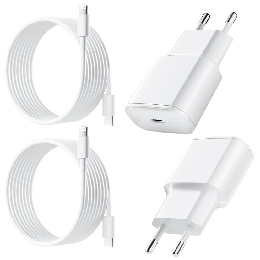 Lot de 2 chargeurs iPhone 25W avec câbles Lightning 2M et prise USB-C