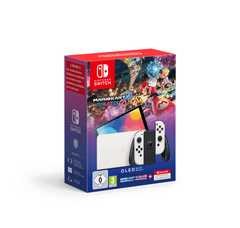Pack Nintendo Switch OLED Blanc + Mario Kart 8 Deluxe + Abonnement 12 mois Switch Online