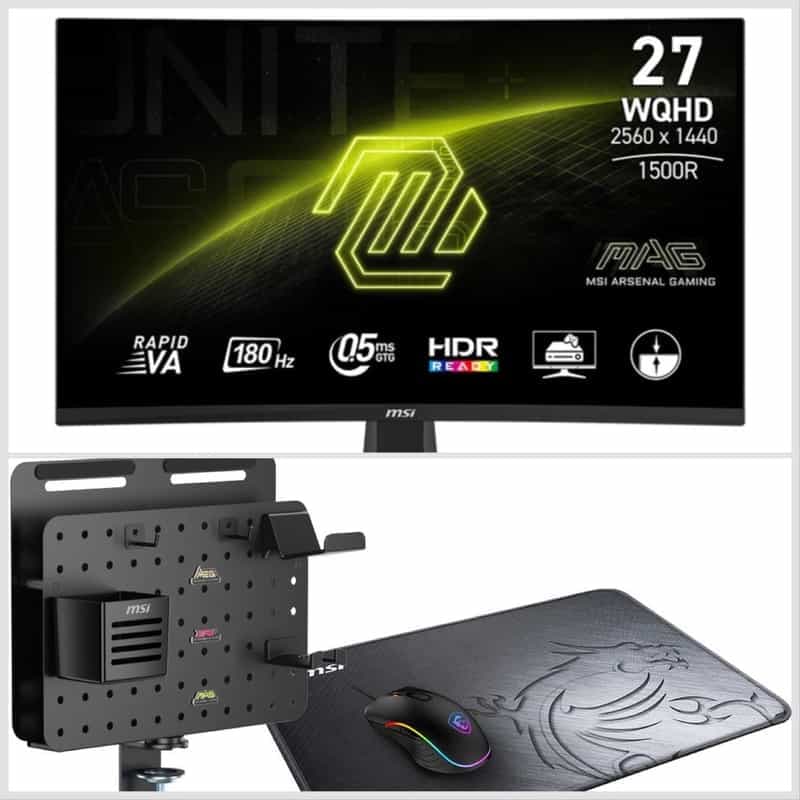 Pack Écran Gaming MSI 27" WQHD Incurvé 180Hz + Souris + Tapis + Pegboard