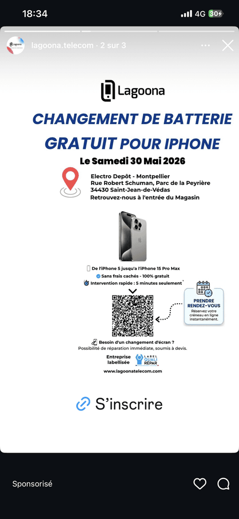 Changement de batterie gratuit sur iPhone - Saint-Jean-de-Védas (34)