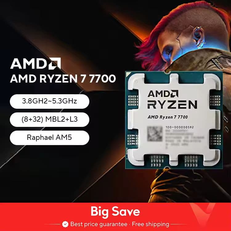 Code promo - Processeur AMD Ryzen 7 7700 – 8 cœurs, 16 threads, jusqu’à 5,3 GHz