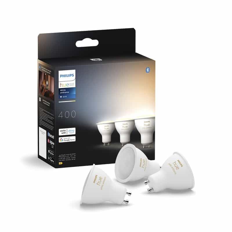 Ensemble de 3 ampoules intelligentes GU10 Philips Hue White Ambiance (avec bon de réduction)