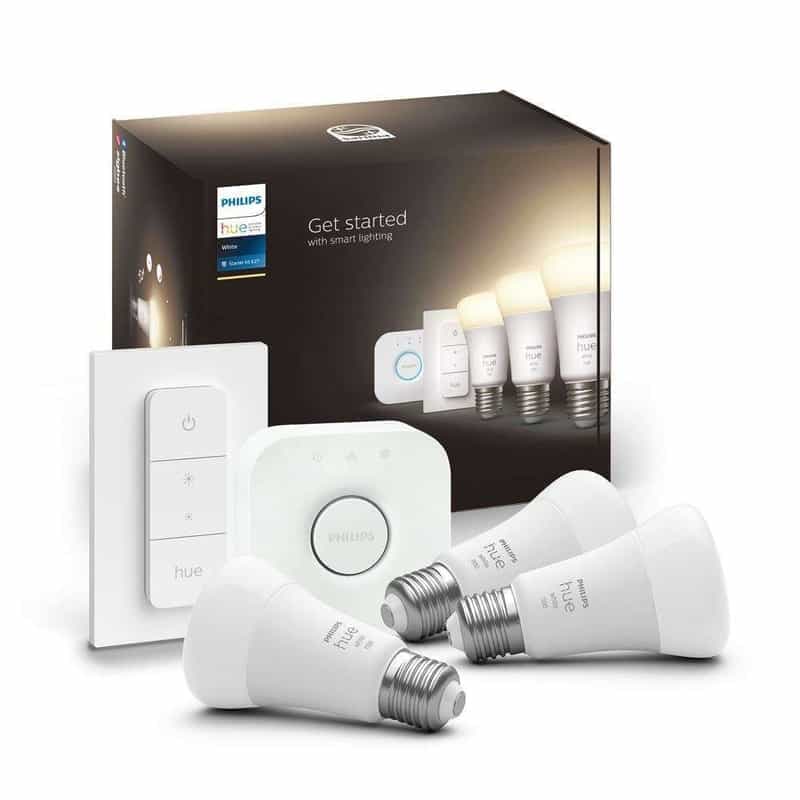 Kit de démarrage Philips Hue : 3 Ampoules E27 Blanches + Pont + Variateur