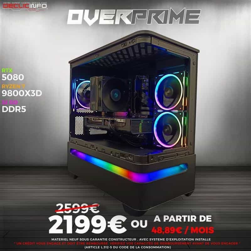 PC de Bureau Over Prime - Ryzen 7 9800X3D, RTX 5080 16 Go Asus Prime OC, RAM 32 Go DDR5 6000Mhz, SSD 1 To, Windows 11