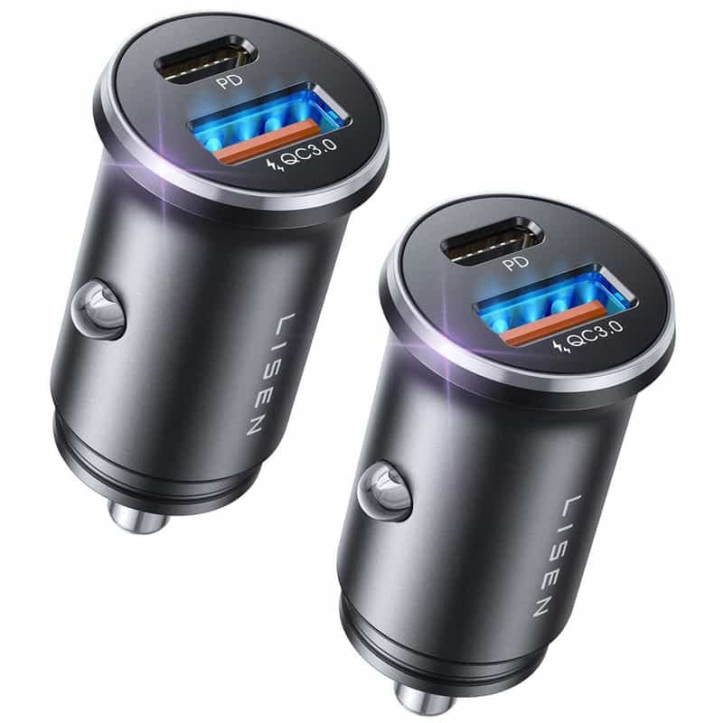 Lot de 2 Chargeurs Voiture USB C Lisen - Recharge Rapide PD3.0+QC3.0
