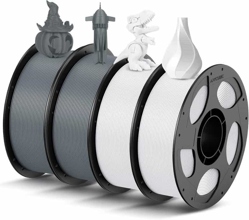 Lot de 4 Bobines de Filaments PLA Anycubic 1 kg (2 Blancs, 2 Gris) pour Imprimante 3D