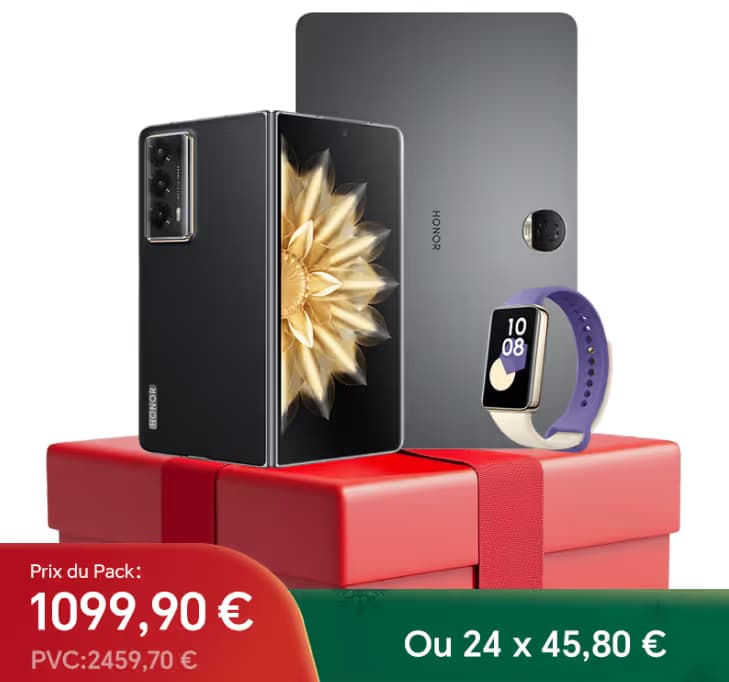 Ensemble Festif Honor pour les Fêtes : Smartphone Magic V2 + Tablette Pad 9 + Bracelet Connecté Band 9