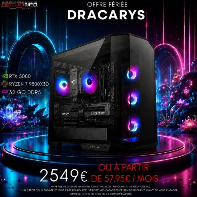 PC Gamer Dracarys - Ryzen 7 9800X3D, RTX 5080, 32 Go RAM DDR5, SSD 1 To