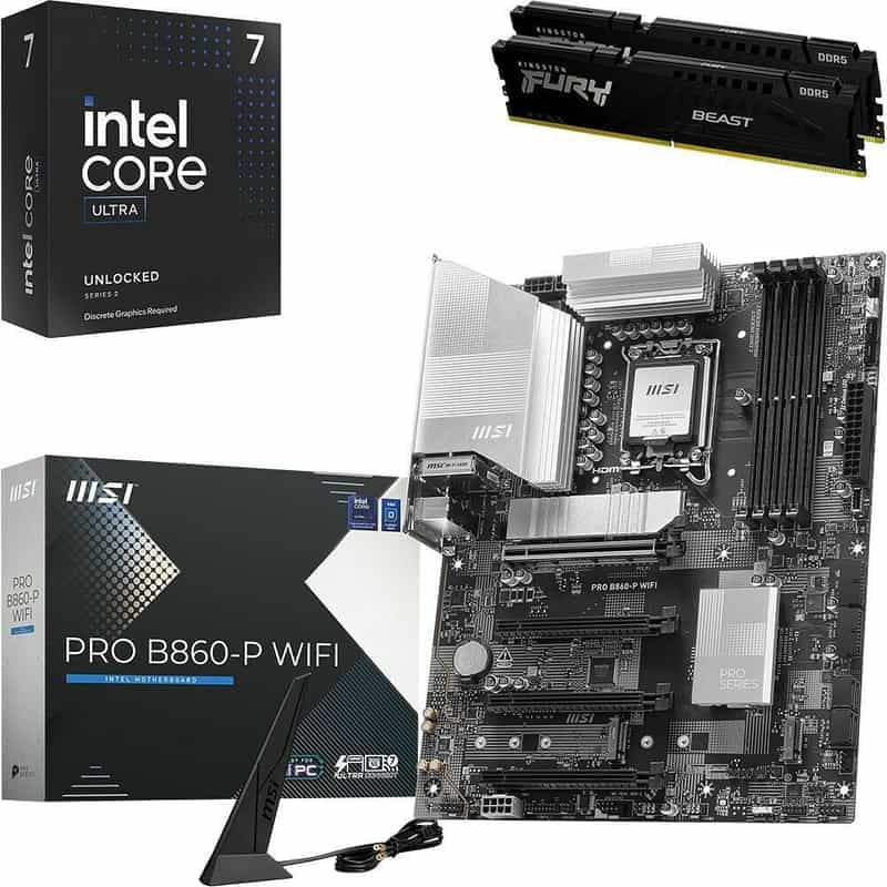 Code promo - Kit Intel Core Ultra 7 265KF avec Carte Mère Pro B860-P Wifi et 32 Go de RAM DDR5