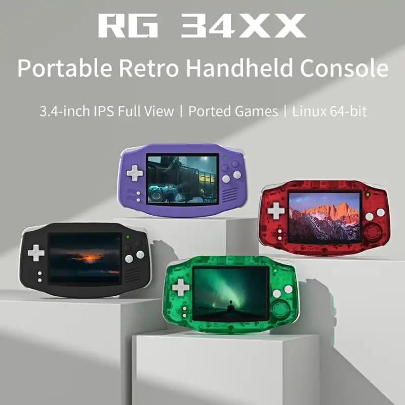 Console rétro portable Anbernic RG34XX - Écran IPS 3,4", Linux 64 bits, 32Go, 7h autonomie, Noir