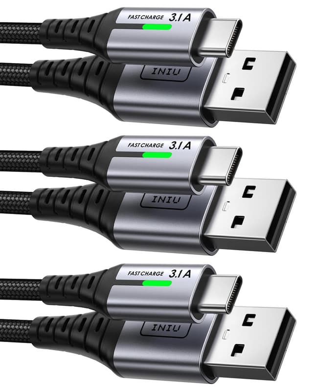 Lot de 3 câbles tressés USB-C Iniu - charge rapide 3,1A, 2m+2m+0,5m