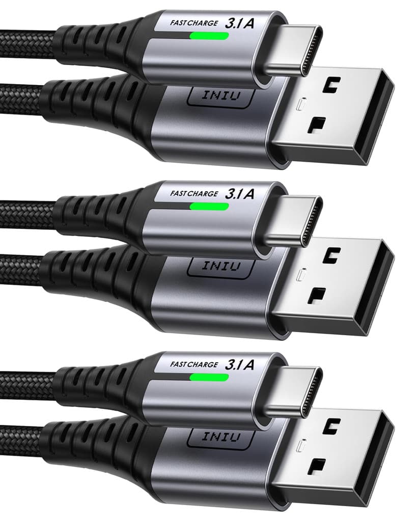 Lot de 3 câbles tressés USB-C Iniu - charge rapide 3,1A, 2m+2m+0,5m