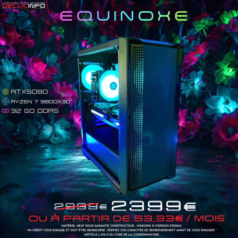 PC Gamer Équinoxe : Ryzen 7 9800X3D, RTX 5080, 32 Go DDR5, SSD 2 To