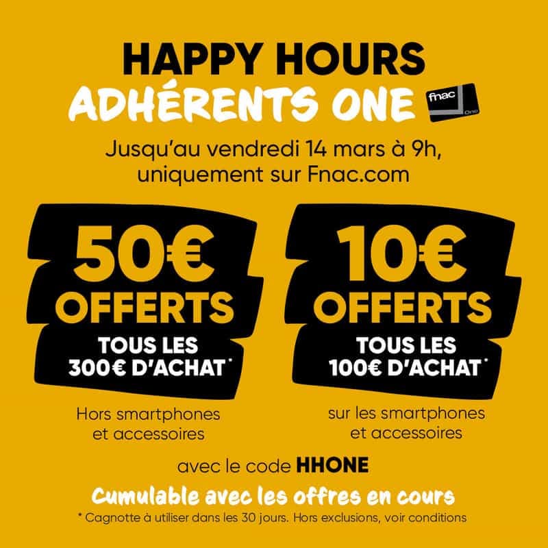 Offre spéciale adhérents : 50€ offerts tous les 300€ d’achat ou 10€ tous les 100€ sur smartphones