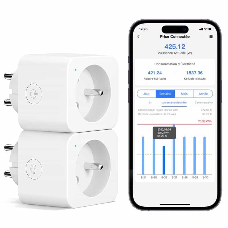 Lot de 2 Prises Connectées Meross avec suivi de la consommation d'énergie