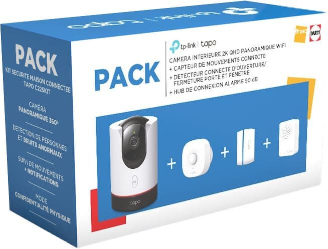Pack de sécurité Tp Link Tapo : Caméra intérieure 2K, capteur de mouvement, détecteur d'ouverture et hub