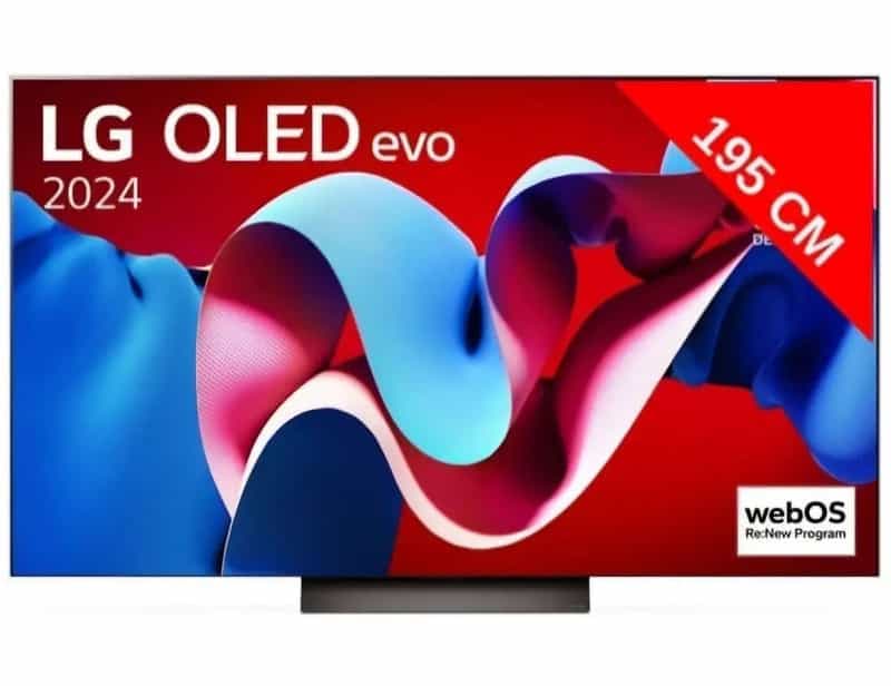 Téléviseur LG OLED77C4 OLED Evo 2024 de 77 pouces, 4K, 144Hz OLED Motion, Qualité d'Image HDR10 Pro, FreeSync Premium
