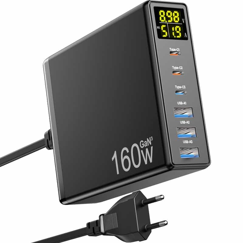 Chargeur USB C 6 Ports 160W avec Écran LED - Remise de 50% via Vendeur Tiers