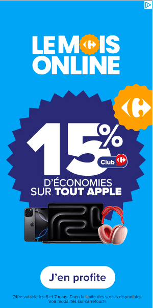 Profitez de 15% de remise fidélité sur une sélection de produits Apple en livraison