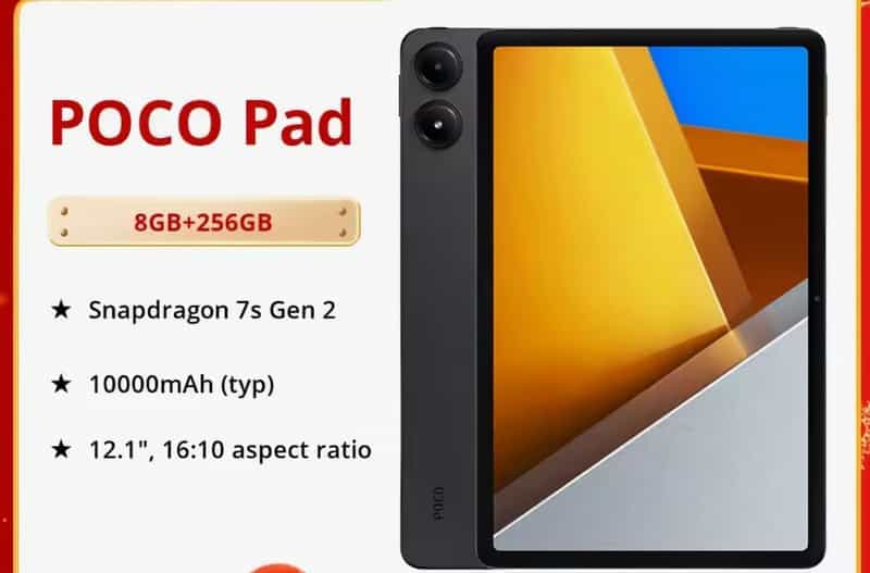 Tablette Xiaomi POCO Pad 12,1'' - Écran 2,5K 120Hz, Snapdragon 7s Gen2, 8 Go RAM, 256 Go, Batterie 10000mAh