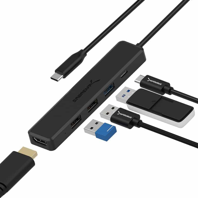 Code promo - Hub USB-C Sabrent HB-TC5P : HDMI 4K 30 Hz, 1 USB 3.2, 2 USB 2.0, Charge USB-C 100W