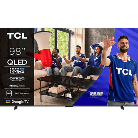 TV 98" TCL 98P8K - QLED, 4K UHD, 144Hz, HDR10+, Dolby Vision, FreeSync Premium, VRR& ALLM, Google TV (via 477€ fidélité & 200€ ODR)
