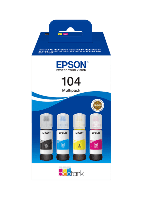 Pack d'encre Epson EcoTank 4 Couleurs T104 avec 10€ remboursés